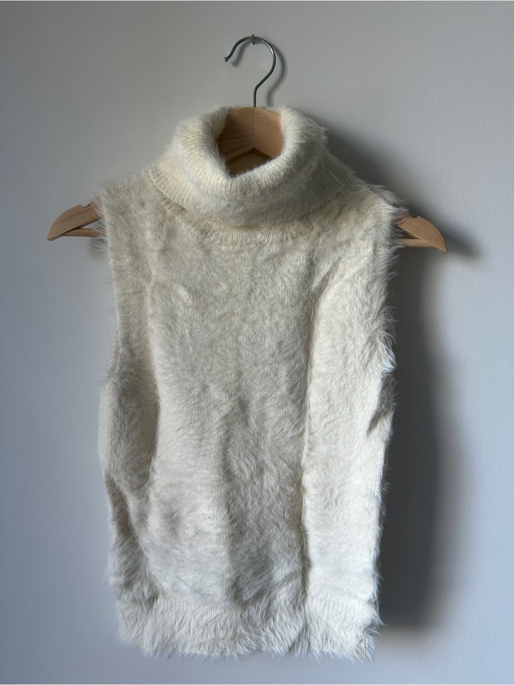 VM Cream Fuzzy Sleeveless Turtleneck Sweater Vest
